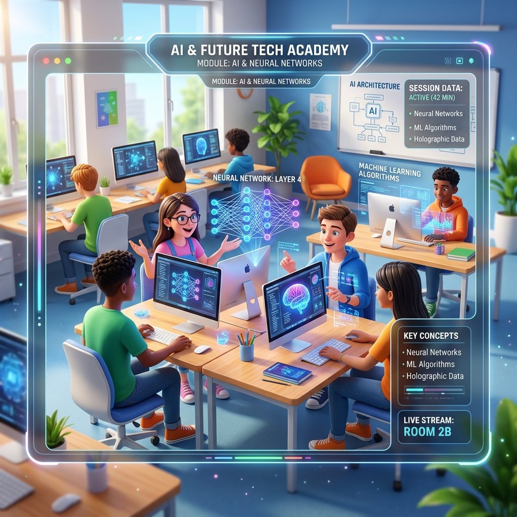 Students learning AI in school computer lab